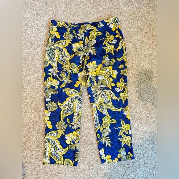 Banana Republic Avery Yellow Floral Paisley Pants Crop Women’s 14 - Picture 3 of 14